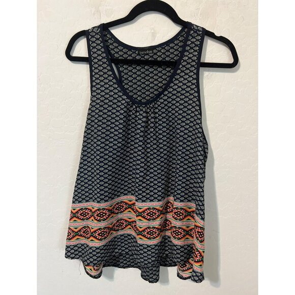 Zenobia Sz XL Black White Novelty Leaf Printed Tank Top Flowy Boho - Picture 2 of 7